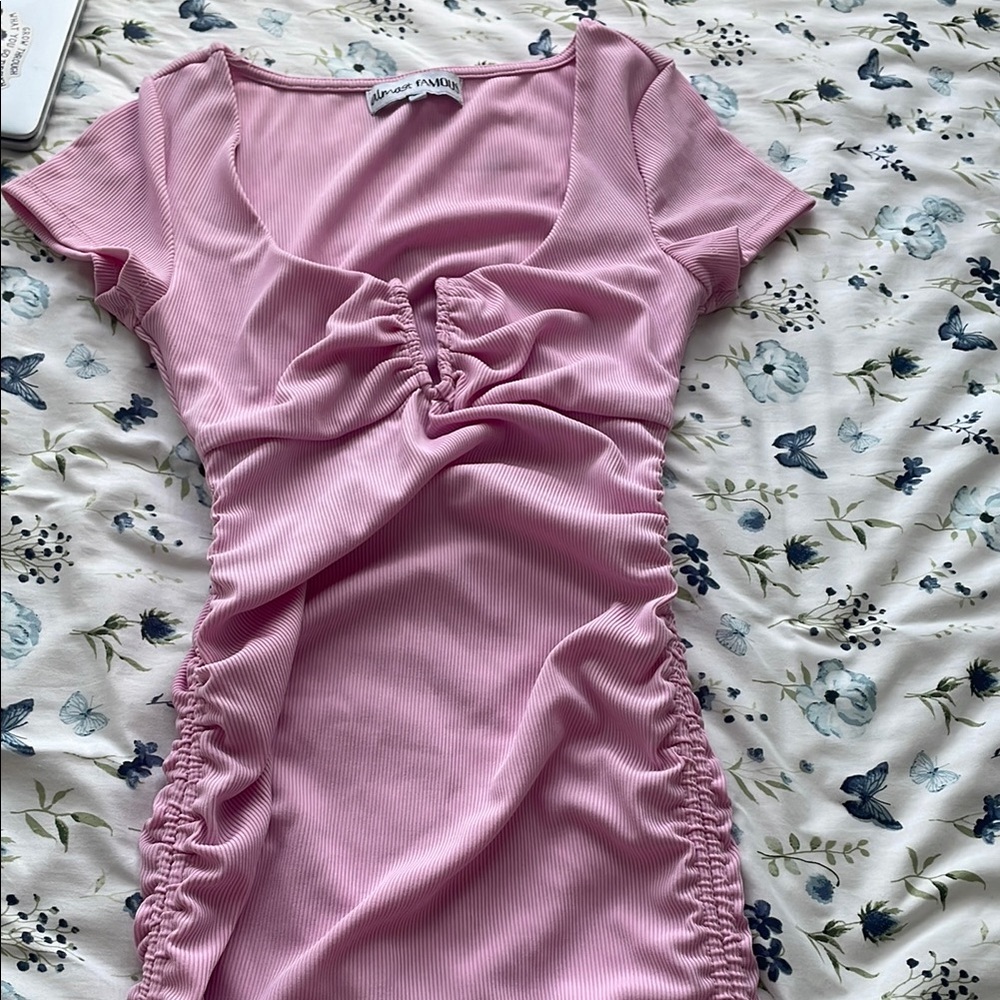 Pink Ruched Bodycon Dress